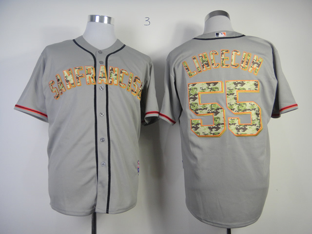 Men San Francisco Giants #55 Lincecum Grey Camo MLB Jerseys
